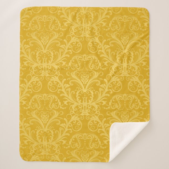 Luxury seamless golden floral wallpaper sherpa blanket (Front)