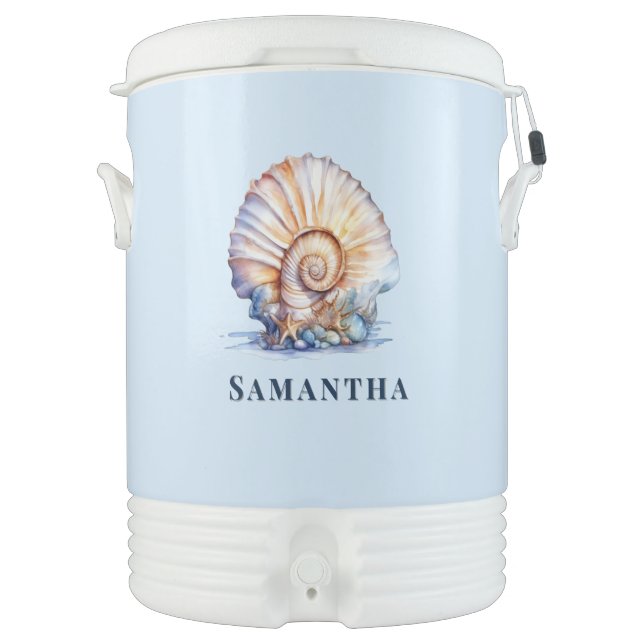 Luxury seashell beach theme DIY name chilly bin Beverage Cooler (Front)