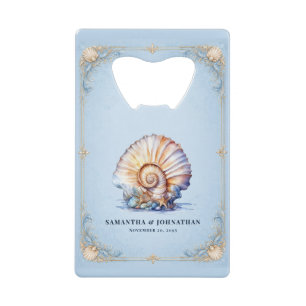 Luxury seashell beach theme wedding favors credit card bottle opener