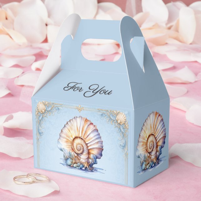 Luxury seashell beach wedding blue ivory favor boxes (Wedding)