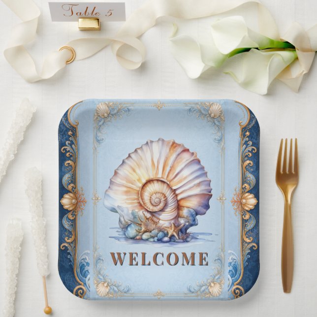 Luxury seashell theme event beach picnic supplies paper plates (Wedding)