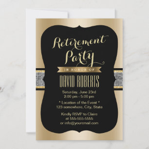Luxury Sequin Belt Black & Gold Retirement Party Invitation