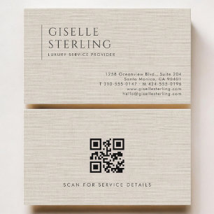Luxury Service Provider Neutral Linen QR Code Business Card