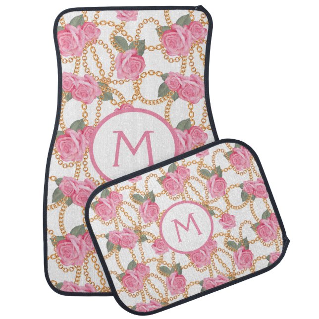Luxury Set of Car Mats - Pink Roses and Chains (Set)