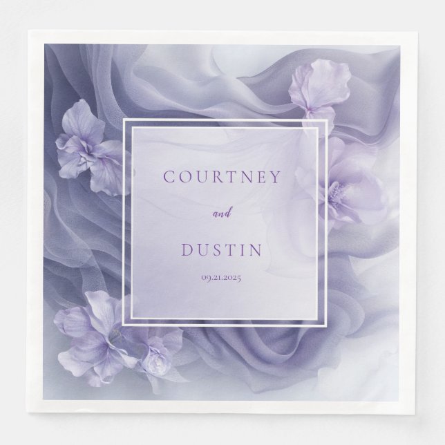 Luxury Sheer Fabric Lilac Lavender Wedding Paper Dinner Napkins (Front)