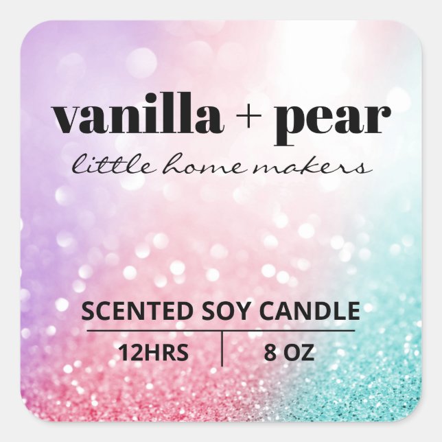 Luxury Shimmer Pastel Pink Blue Soy Candle Labels (Front)