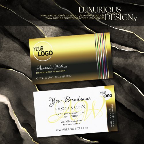 Luxury Shimmering Golden Colorful Stripes add Logo Business Card