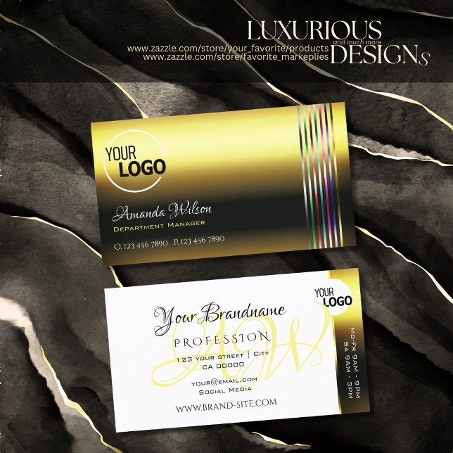 Luxury Shimmering Golden Colorful Stripes add Logo Business Card (Creator Uploaded)