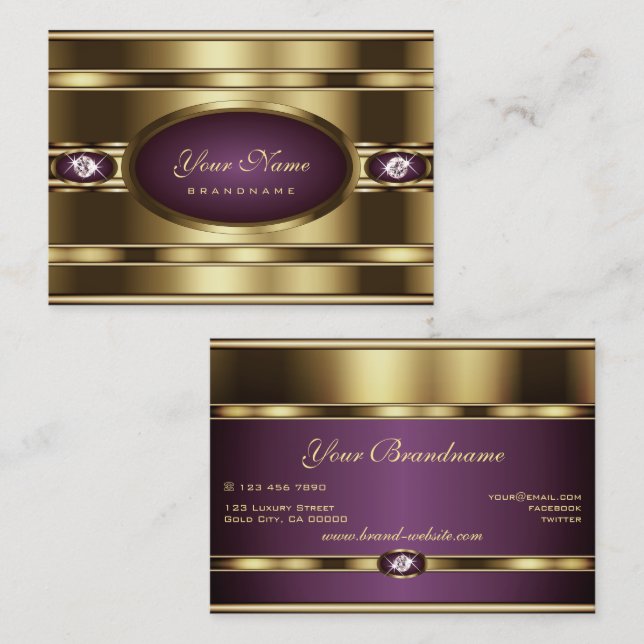 Luxury Shimmery Gold and Purple Glitzy Rhinestones Business Card (Front/Back)