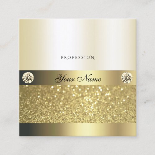 Luxury Shimmery Gold Luminous Glitter and Diamonds Square Business Card