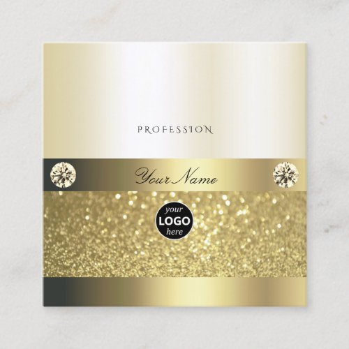 Luxury Shimmery Gold Luminous Glitter Logo Elegant Square Business Card