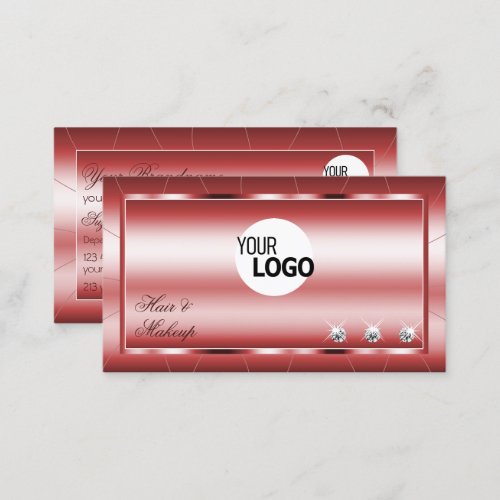 Luxury Shimmery Red Stylish with Diamonds and Logo Business Card