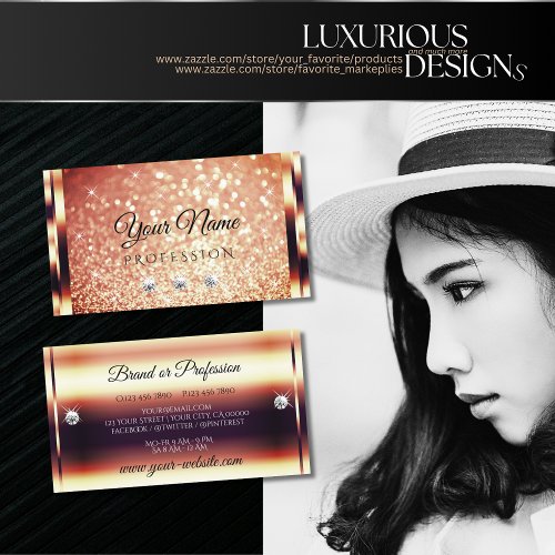 Luxury Shimmery Rose Gold Sparkle Glitter Diamonds Business Card