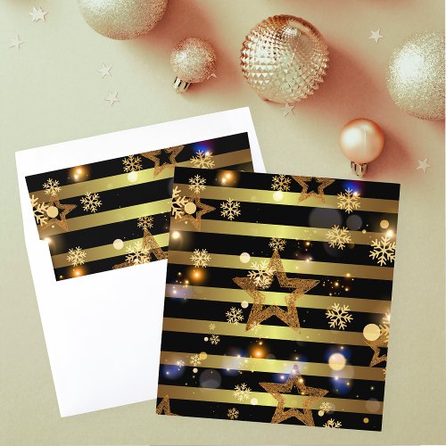 Luxury Shiny Glowing Gold Snowflakes And Stars  Envelope Liner