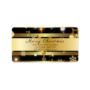 Luxury Shiny Glowing Gold Snowflakes And Stars Label