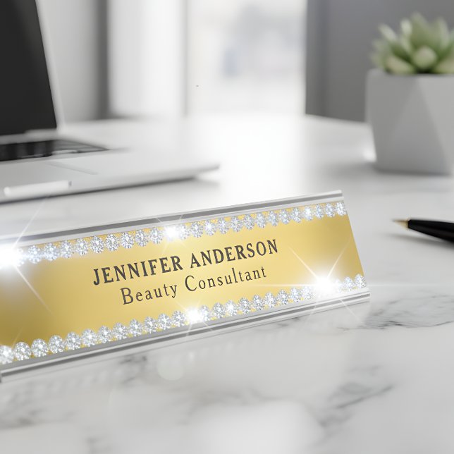 Luxury Shiny Gold And Glitter Diamond  Desk Name Plate (Creator Uploaded)