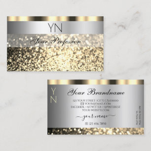 Luxury Silver and Gold Sparkling Glitter Monogram Business Card