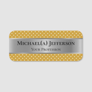 Luxury Silver And Modern Mustard Yellow Polka Dots Name Tag
