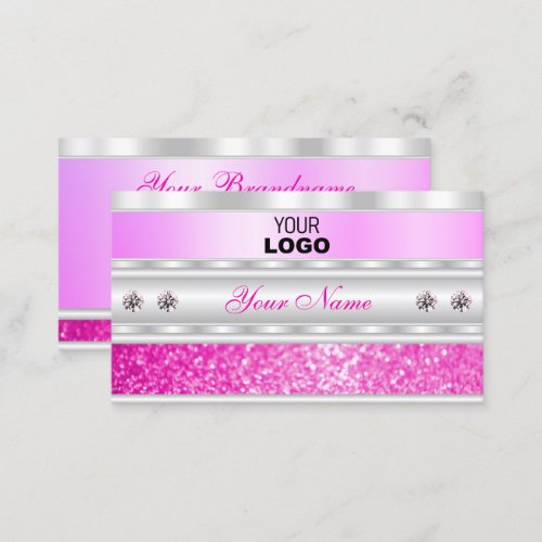 Luxury Silver and Pink Sparkling Glitter with Logo Business Card
