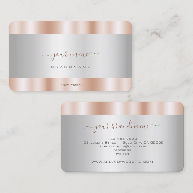 Luxury Silver and Rose Gold Effect Professional Business Card (Front/Back)