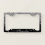 Luxury Silver Black Glitter and Sparkle Monogram License Plate Frame