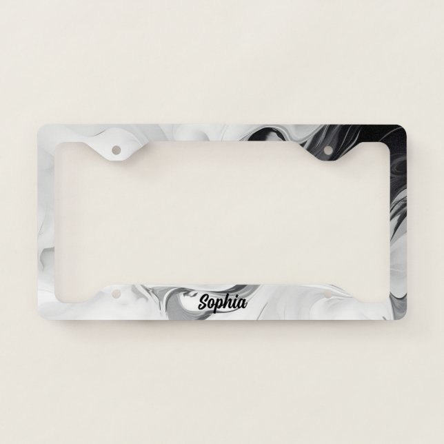 Luxury Silver Black Glitter and Sparkle Monogram License Plate Frame (Front)