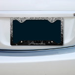 Luxury Silver Black Glitter and Sparkle Monogram License Plate Frame<br><div class="desc">Luxury Silver and Black Faux Glitter and Sparkle Elegant Monogram License Plate. This License Plate can be customized to include your initial and first name.</div>