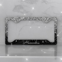 Luxury Silver Black Glitter and Sparkle Monogram License Plate Frame
