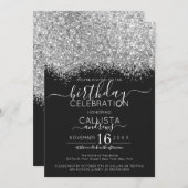 Luxury Silver Black Glitter Confetti Birthday Invitation (Front/Back)