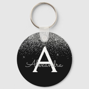 Luxury Silver Black Glitter Monogram Keychain
