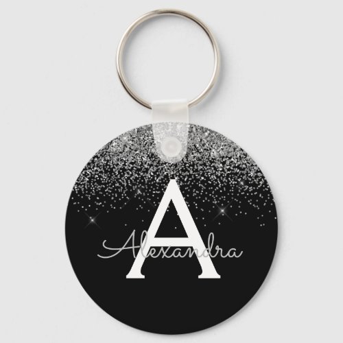 Luxury Silver Black Glitter Monogram Keychain