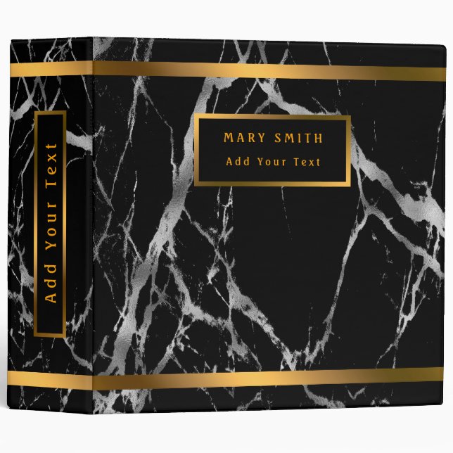 Luxury Silver Black Marble Customize 3 Ring Binder (Front/Spine)