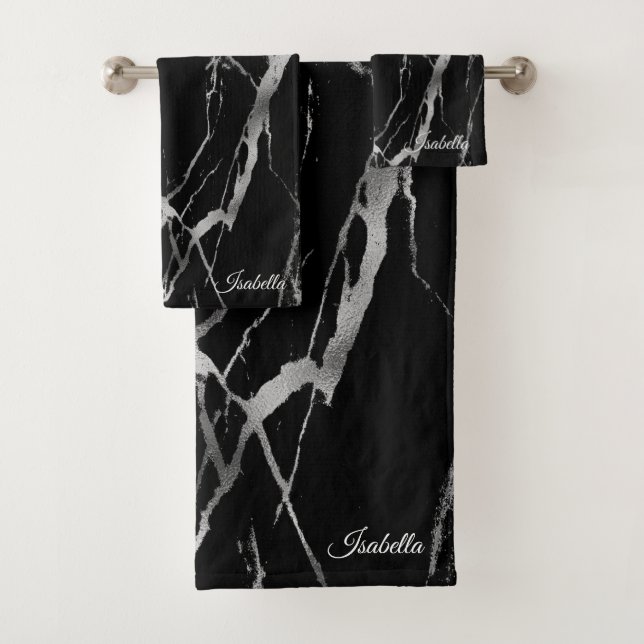 Luxury Silver Black Marble Customize Bath Towel Set (Insitu)