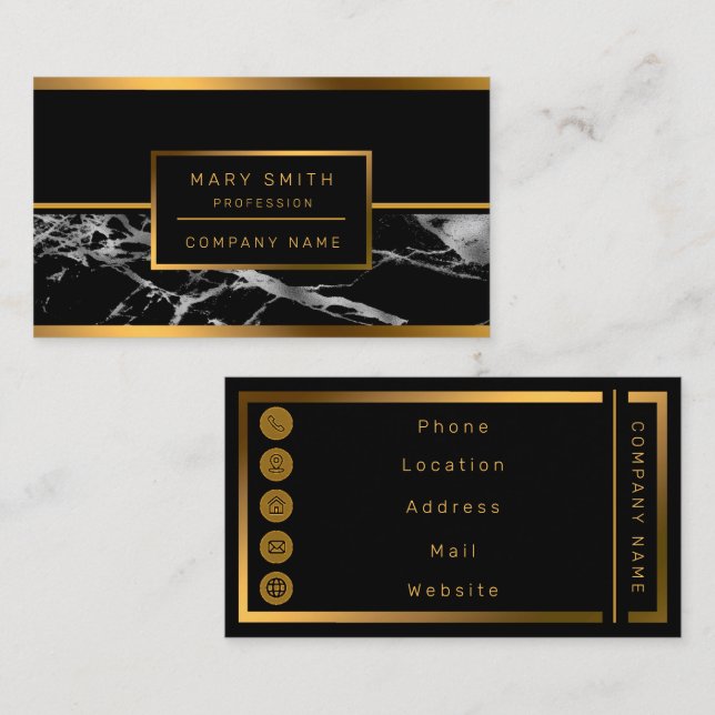 Luxury Silver Black Marble Customize Business Card (Front/Back)