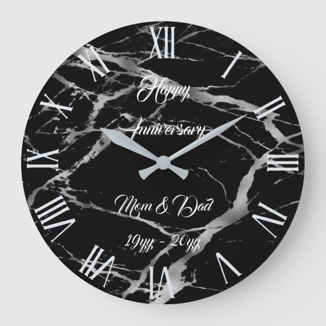 Luxury Silver Black Marble Customize Large Clock (Front)