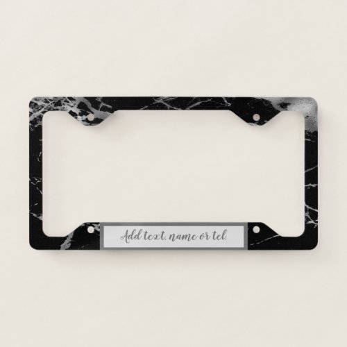 Luxury Silver Black Marble Customize License Plate Frame