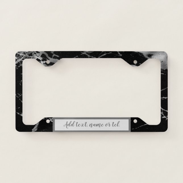 Luxury Silver Black Marble Customize License Plate Frame (Front)