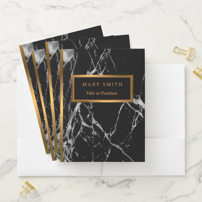 Luxury Silver Black Marble Customize Pocket Folder (In Situ)