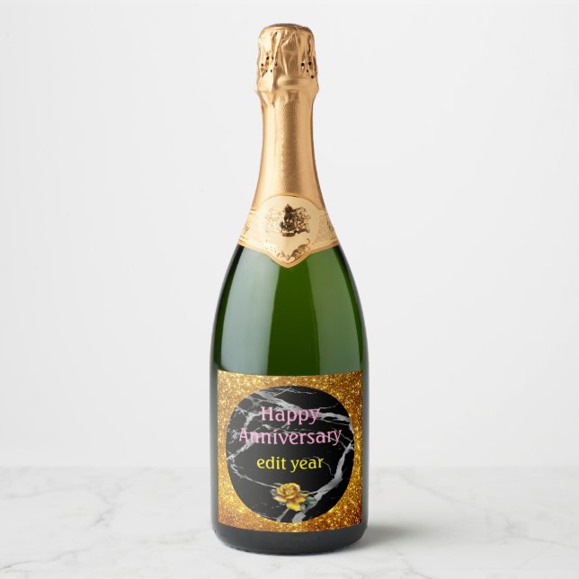 Luxury Silver Black Marble Customize Sparkling Wine Label (Front)