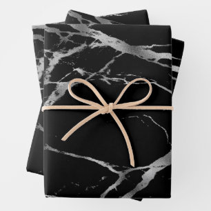 Luxury Silver Black Marble Customize Wrapping Paper Sheets