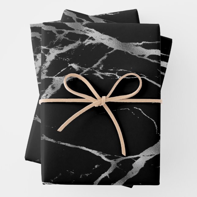 Luxury Silver Black Marble Customize Wrapping Paper Sheets (In situ)