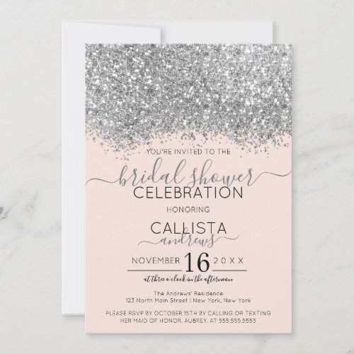 Luxury Silver Blush Glitter Confetti Bridal Shower Invitation