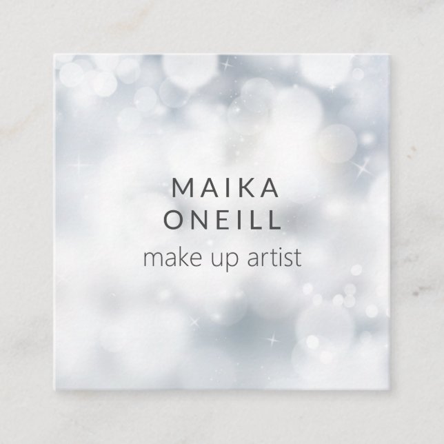 Luxury Silver Bokeh glitter social media Square Business Card (Front)