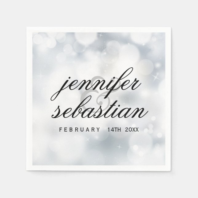 Luxury Silver bokeh WEDDING MONOGRAM Napkins (Front)