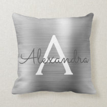 Luxury Silver Brushed Metal Monogram Name Initial Throw Pillow Luxury Silver Brushed Metal Monogram Name Initial Throw Pillow