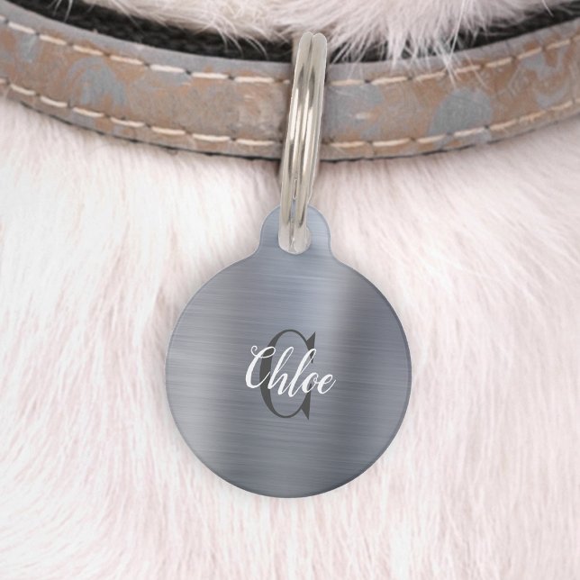 Luxury Silver Brushed Metal Monogram Pet ID Tag (Creator Uploaded)