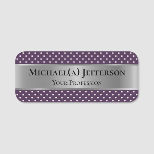 Luxury Silver  Chic Violet Purple White Polka Dot Name Tag