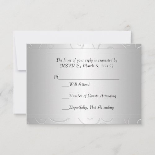 Luxury Silver Damask Swirls RSVP card