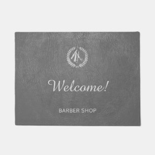Luxury silver dark grey barber shop leather look doormat