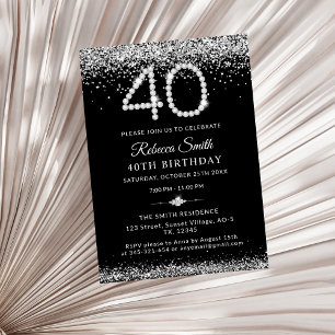 Luxury Silver Diamonds 40th Birthday Party Invitation